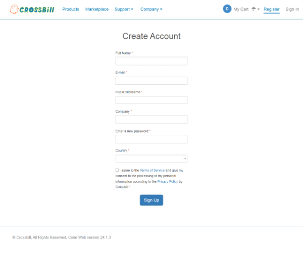 Crossbill. 2.Create Account