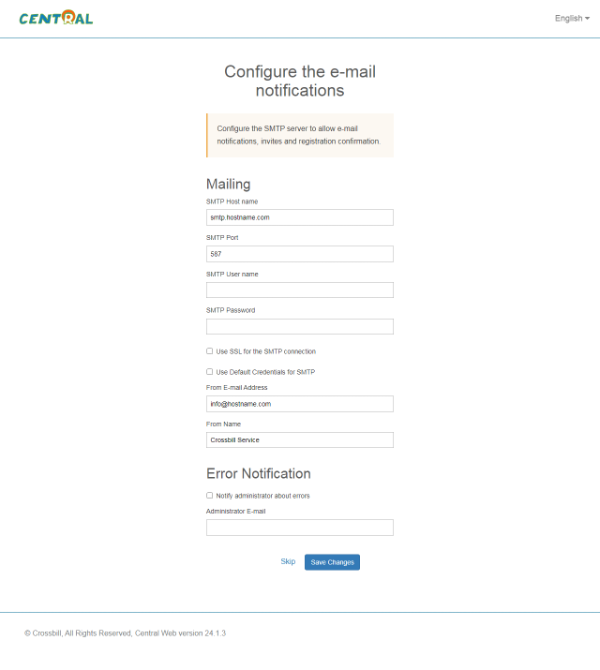 Central. 3.Configure the e-mail notifications
