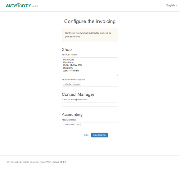 Authority. 15.Configure the invoicing Authority. 15.Configure the invoicing