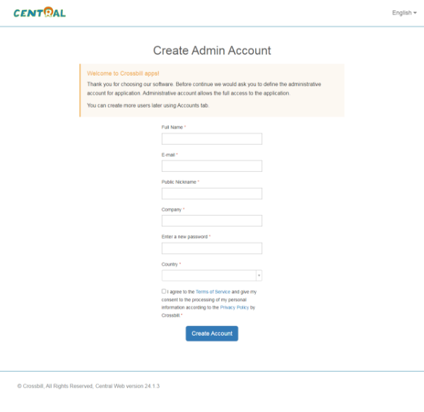 Central. 1.Create Admin Account Central. 1.Create Admin Account