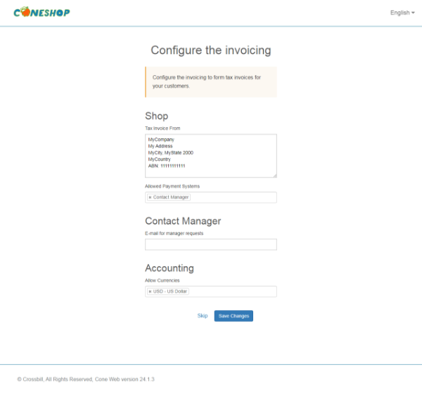 ConeShop. 13.Configure the invoicing ConeShop. 13.Configure the invoicing